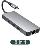 XuanGui USB C to HDMI Multiport Adapter, USB C 8-in-1 Hub with RJ45 Ethernet, 4K@30Hz HDMI, 100W ...