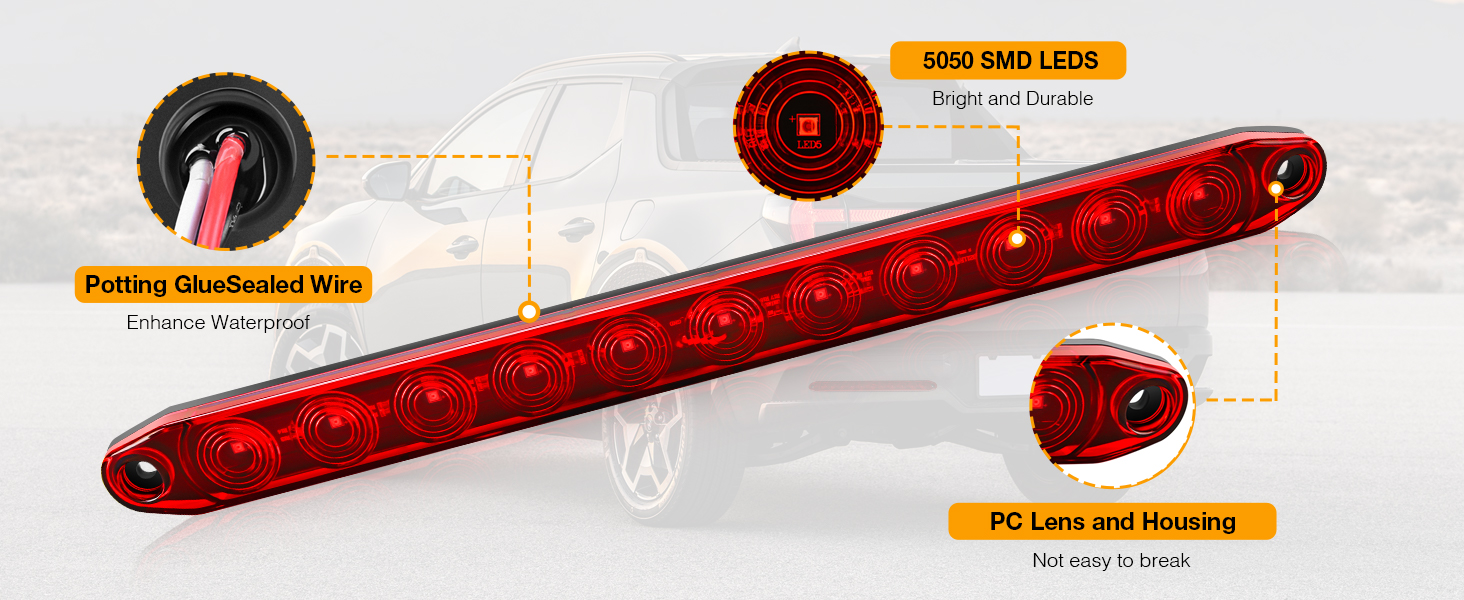 16Inch 11 LED Red Trailer Light Bar for Park Stop Turn signals Tail Brake Light