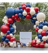 Red White Blue Balloons Arch Kit, Double Stuffed Dark Ruby Red Navy Blue Ivory White Balloons Gar...
