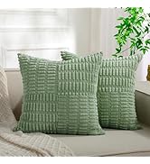 Softalker Sage Green Throw Pillow Covers 18x18 Inch, Set of 2 Soft Corduroy Boho Textured Pillow ...