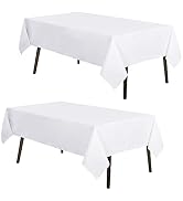 MYSKY HOME 2Pack White Tablecloth 60x84 Inch Rectangle Table Cloth for 4 Feet Table- Wrinkle Resi...
