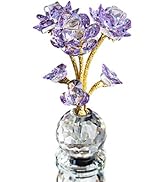 QFkris Purple Crystal Rose Flower Figurine Collectible Statue 6" Glass Flowers with Stems Ornamen...