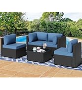 Shintenchi 5 Pieces Outdoor Patio Sectional Sofa Couch, PE Wicker Furniture Sets, Patio Conversat...