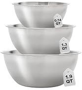 TOPZEA Stainless Steel Mixing Bowls Set of 3, Nesting Metal Kitchen Bowls with Measurement Mark, ...