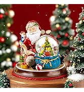 Santa Claus and Gift Pile Music Snow Globe Figurines,Color Lights &amp; Snowfall Effect Music Box, De...