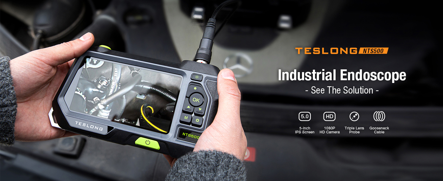 Teslong NTS500 Triple Lens Industrial Endoscope Borescope Inspection Camera with Light
