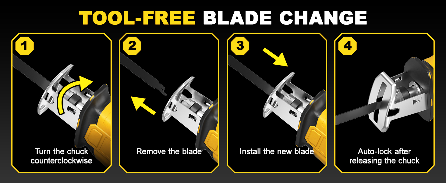 FULLYEA Reciprocating Saw Cordless 0-3500 RPM Powerful Motor, Tool-Free Blade Change