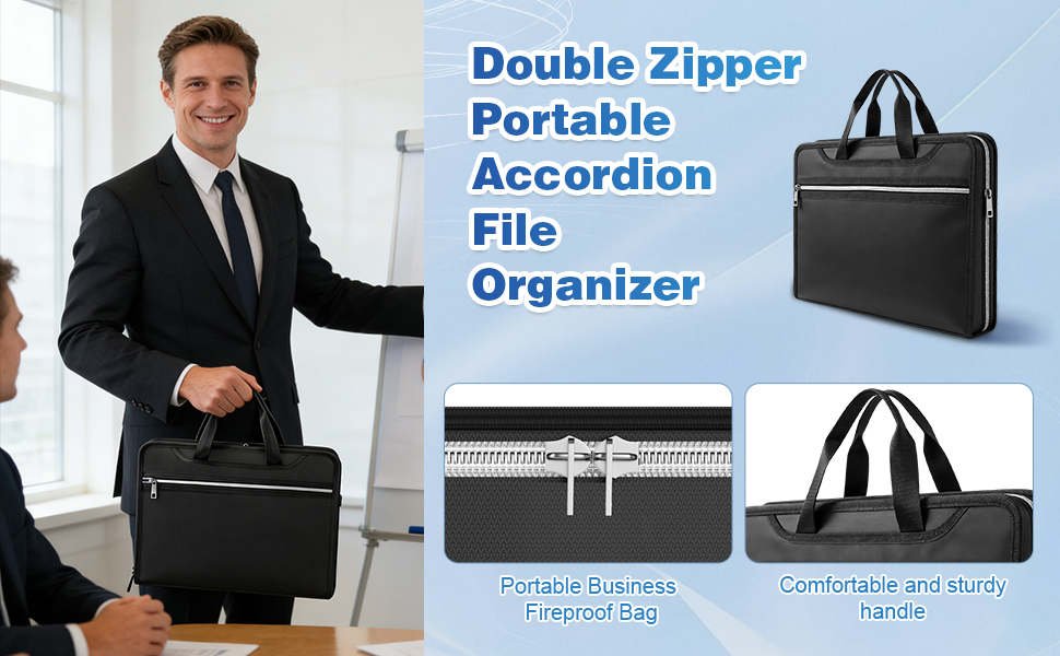 Double Zipper Portable Accordion File Organizer