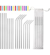Lazycorner 16 Pcs Metal Straw Reusable 8.5