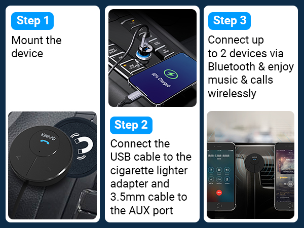 Kinivo blututh mp3 handfree automotive carkit steering wheel speakerphone dash high quality musica