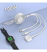 100W Multi Charging Cable for Apple Watch Charger, iPhone 15 Retractable Charging Cable with Type...