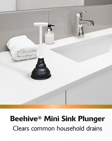 Beehive mini sink plunger clears common household drains