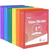 SUNEE 1 Inch Binders 3 Ring 6 Pack, Clear View Three Ring Binders PVC-Free (Fit 8.5x11 Inches) fo...