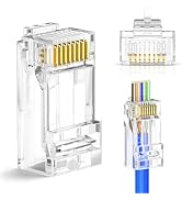 Awishwell Cat6 RJ45 Connectors 50 Pack, RJ45 Pass Through Connector Cat5/Cat5e/Cat6 Connector, Pr...