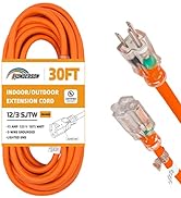 HONDERSON 30FT 12/3 Lighted Outdoor Extension Cord - 12 Gauge 3 Prong SJTW Heavy Duty Orange Exte...