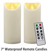 CANDLE IDEA 2 PCS 3"x7" Outdoor Waterproof Flameless LED Pillar Candles with Remote Timer, Batter...