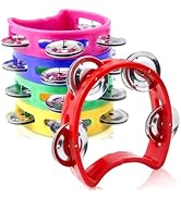 Vmiapxo 5 Pack Colored Tamborines for Kids, Plastic Hand-held Tambourines with 4 Jingle Bells, Mi...