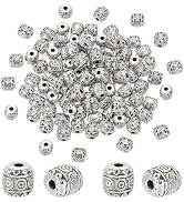 PH PandaHall 100pcs 6mm Barrel Spacers Beads Antique Silver Spacers Tibetan Alloy Loose Beads Tub...