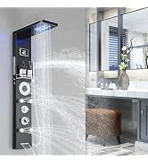 RUMOSE Matte Black Shower Panel Tower System, 5-Function Shower Faucet Set LED Light Rainfall Sho...