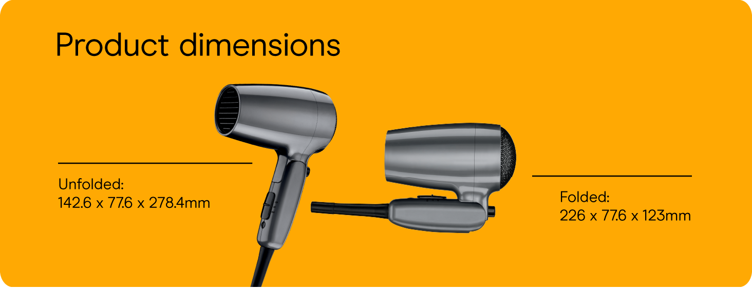 Conair small, mini, and compact hair dryer for travel. Handle folds for easy storage.