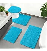 RUN HELIX Teal Bathroom Rug Set - 4 Piece with Toilet Lid Cover, Non Slip Mats, Extra Soft Chenil...
