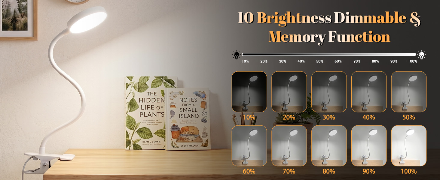 Clip on Lamp,10 RGB Colors+10 Brightness Clamp Light
