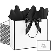 Addblu 12 Pack Large White Gift Bags with Handles, 12.6x10x4'' Includes 36 Tissue Papers, Bow Rib...