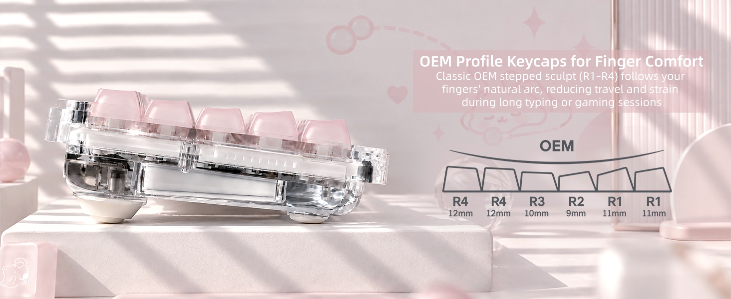 Clear Jelly Keycaps, Pink Cat Shine Through Keycaps Thick PC+ABS Crystal Translucent Keycaps