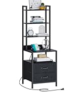 TRIFEBLE Tall Nightstand with Charging Station and Fabric Drawers, 49.6" Tall Bedside Table with ...