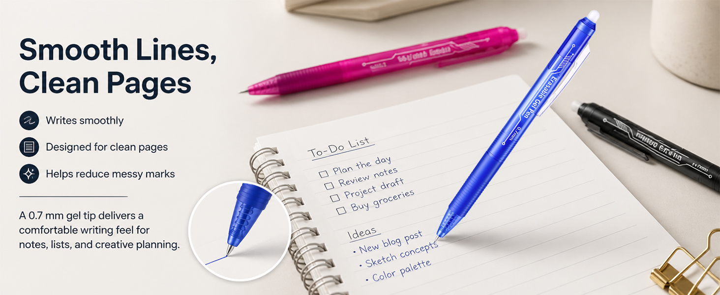 0.7mm erasable gel ink pens