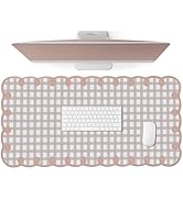 Cute Pink Scalloped Desk Mat Pastel Retro Checkered Large Mouse Pad Aesthetic Vintage Stitched No...