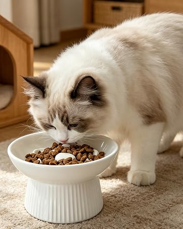 Ceramic Elevated Slow Feeder Cat Bowl