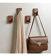 TOKCKYBL Coat Hooks Wall Mounted, 4-Pack Dark Walnut Wood Wall Hooks for Hanging Hats, Coats, Tow...