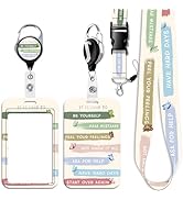 Inspirational Quotes Cute Badge Holder Lanyard with Retractable Badge Reel Clip Aesthetic Keychai...