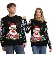 FWV Ugly Christmas Sweater Women Men 2025,Light Up Christmas Sweater for Couples,Funny Reindeer X...