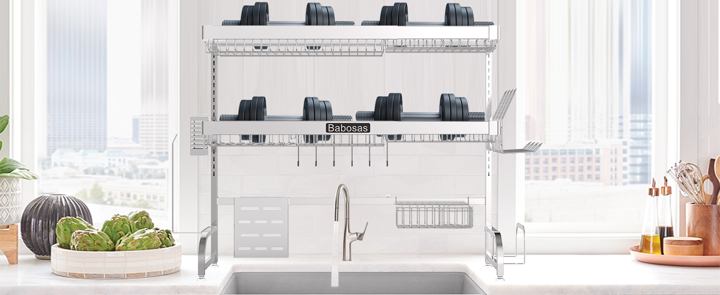 dish drying rack over the sink