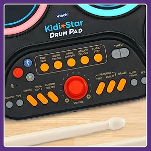 Close up of the drum pad options including record, replay, coach, tips, games and more!