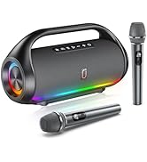 HWWR Karaoke Machine with 2 Wireless Microphones, Portable PA System Bluetooth Speaker with Disco...