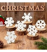 6Pcs Christmas Wooden Snowflake Decor Winter Snowflakes Table Signs Centerpieces Decorations Stan...