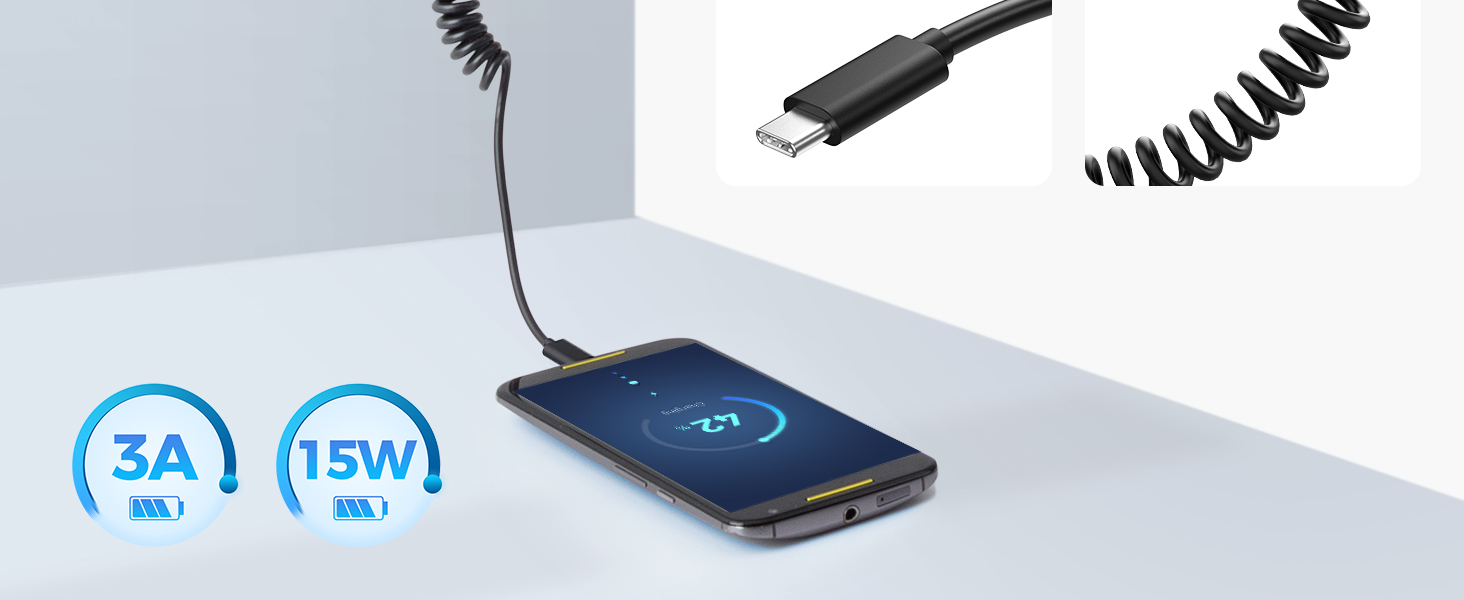 Coiled USB-C to USB-A Charging Cable