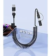 Car CarPlay Cable for iPhone 16,USB C/USB to USB-C/Lightning Coiled 4-in-1 USB-C Cable 4FT Car Ch...