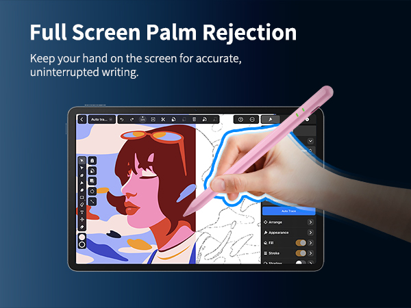 Full-screen palm rejection – Draw naturally; line thickness changes with pen tip angle.