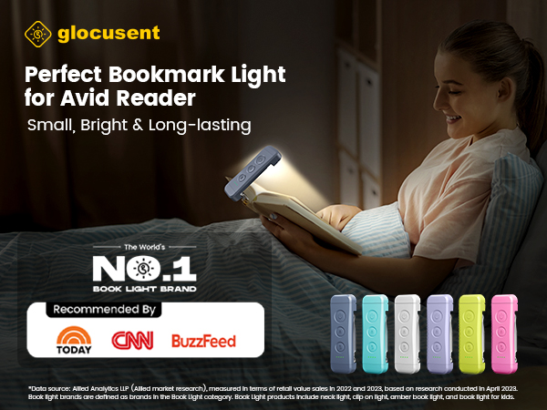 Glocusent USB Rechargeable Book Light, Portable Clip-on LED Reading Light
