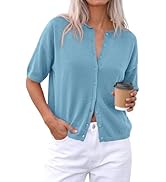 PRETTYGARDEN Women Spring Short Sleeve Cardigan Sweaters Button Down Knit Shirt Blouse Dressy Cas...