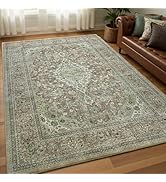 Goideal Washable Rug 4x6, Sage Green Area Rugs Non Slip, Indoor Low Pile Carpet with Rubber Backi...