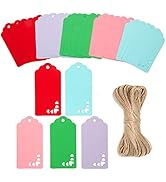 joycraft 100Pcs Blank Gift Tags with String, 5 Color Hollowed-Out Heart Paper Hangtags, Personali...