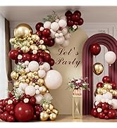 Adeyoo Burgundy Balloon Garland Arch Kit - Burgundy and Gold Balloons Maroon White Balloon Metall...