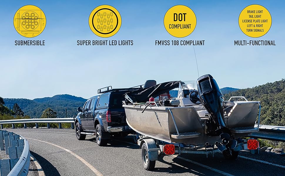 Trailer Light Kit 12V All LED Waterproof Submersible Boat Trailer