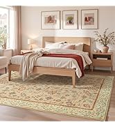 Goideal Floral Bedroom Rug 4x6, Beige Washable Area Rug Non Slip, Boho Low Pile Carpet with Rubbe...