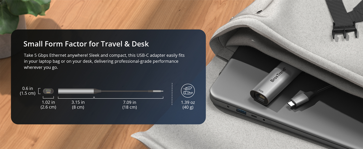 Close-up of the Compact USB-C Ethernet Adapter That Fits in a Bag or on Any Desk